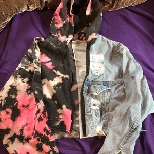 Split Cropped Tie Dye Jean Jacket
